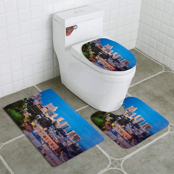 CHAPLLE Miami South Beach Twilight 3 Piece Bathroom Rugs Set Bath Rug Contour Mat and Toilet Lid Cover