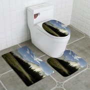 CHAPLLE Mist 3 Piece Bathroom Rugs Set Bath Rug Contour Mat and Toilet Lid Cover