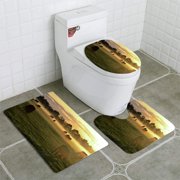 CHAPLLE Misty Sunrise Cows grazing in Field 3 Piece Bathroom Rugs Set Bath Rug Contour Mat and Toilet Lid Cover