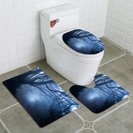 CHAPLLE Misty Woods 3 Piece Bathroom Rugs Set Bath Rug Contour Mat and Toilet Lid Cover