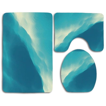CHAPLLE Modern Oil Cloud Wave Ombre Seem Colored Contemporary 3 Piece Bathroom Rugs Set Bath Rug Contour Mat and Toilet Lid Cover