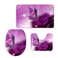 thumbnail image 1 of CHAPLLE Modern Pink Butterfly 3 Piece Bathroom Rugs Set Bath Rug Contour Mat and Toilet Lid Cover, 1 of 2