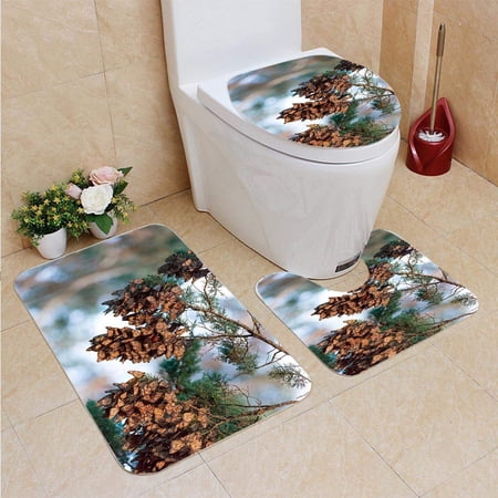 CHAPLLE Monarch Butterflies Tree Branch in Santa Cruz California 3 Piece Bathroom Rugs Set Bath Rug Contour Mat and Toilet Lid Cover