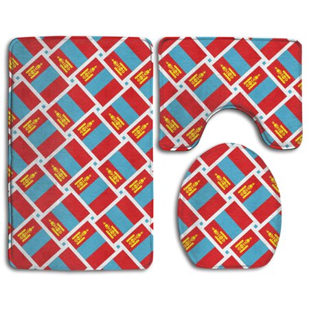 CHAPLLE Mongolia Flag Weave 3 Piece Bathroom Rugs Set Bath Rug Contour Mat and Toilet Lid Cover