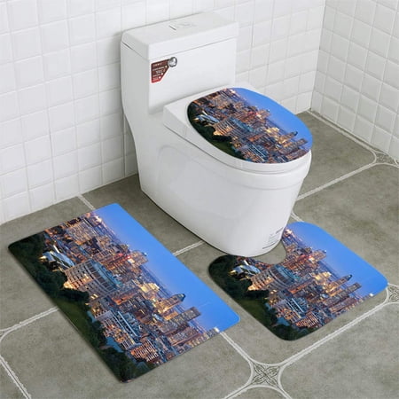 CHAPLLE Montreal Skyline Canada 3 Piece Bathroom Rugs Set Bath Rug Contour Mat and Toilet Lid Cover