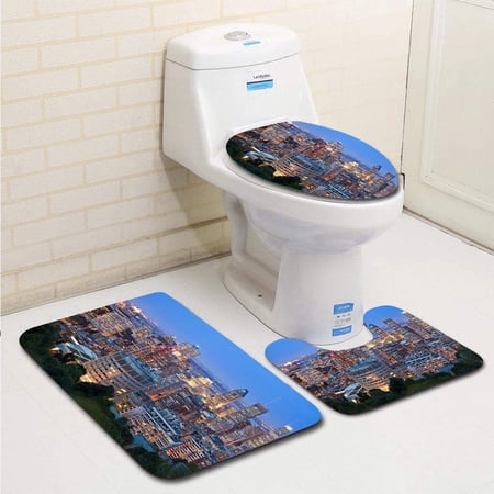 CHAPLLE Montreal Skyline Canada 3 Piece Bathroom Rugs Set Bath Rug Contour Mat and Toilet Lid Cover
