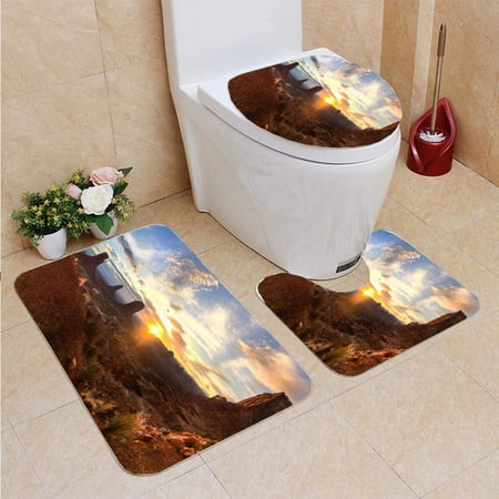 CHAPLLE Monument Panorama Sunset 3 Piece Bathroom Rugs Set Bath Rug Contour Mat and Toilet Lid Cover