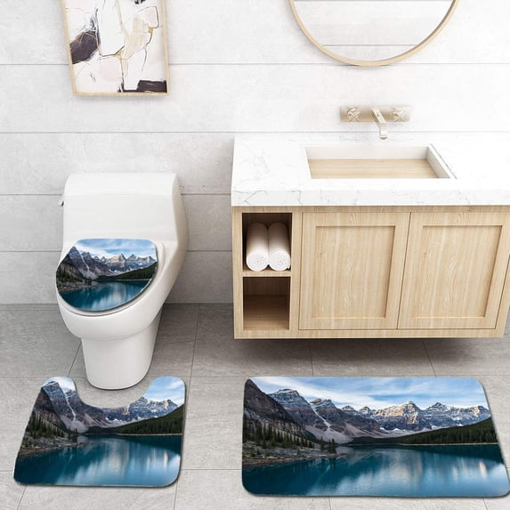 CHAPLLE Moraine Lake Banff National Park Alberta Canada2 3 Piece Bathroom Rugs Set Bath Rug Contour Mat and Toilet Lid Cover