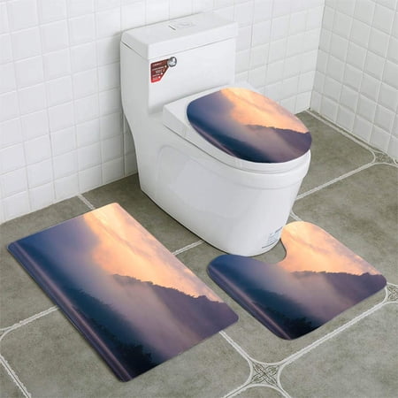 CHAPLLE Morning at Lake plansee 3 Piece Bathroom Rugs Set Bath Rug Contour Mat and Toilet Lid Cover