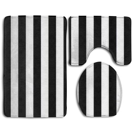 CHAPLLE Mosaic Vertical Stripes 3 Piece Bathroom Rugs Set Bath Rug Contour Mat and Toilet Lid Cover