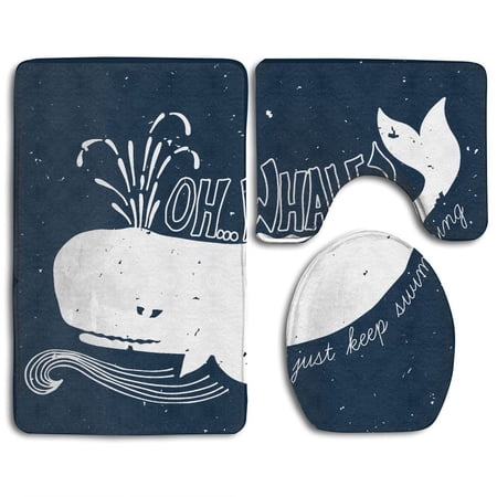 CHAPLLE Motivation Quote Giant Fish Fins Underwater Wall Hanging Dark 3 Piece Bathroom Rugs Set Bath Rug Contour Mat and Toilet Lid Cover