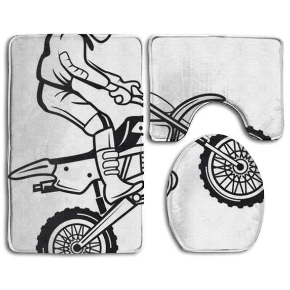 CHAPLLE Moto Cross 3 Piece Bathroom Rugs Set Bath Rug Contour Mat and Toilet Lid Cover
