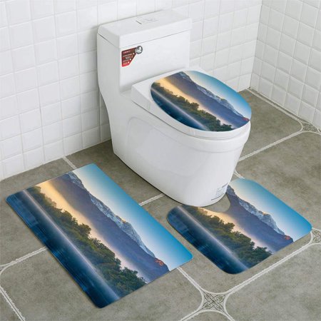 CHAPLLE Mount Cook in Lake Matheson New Zealand 3 Piece Bathroom Rugs Set Bath Rug Contour Mat and Toilet Lid Cover