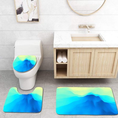 CHAPLLE Mountain Landscape Mountainous Terrain Mountain Silhouettes Mountains 3 Piece Bathroom Rugs Set Bath Rug Contour Mat and Toilet Lid Cover