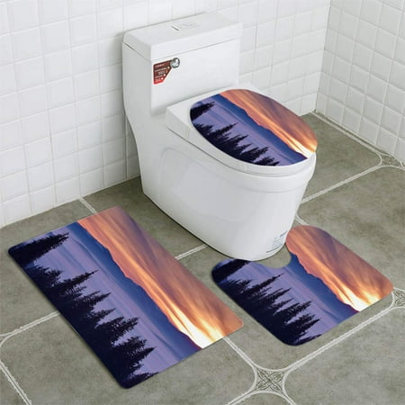 CHAPLLE Mountain Sunrise 3 Piece Bathroom Rugs Set Bath Rug Contour Mat and Toilet Lid Cover