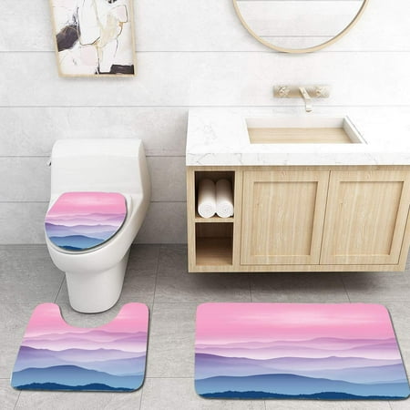 CHAPLLE Mountains in Fog Sunset time 3 Piece Bathroom Rugs Set Bath Rug Contour Mat and Toilet Lid Cover