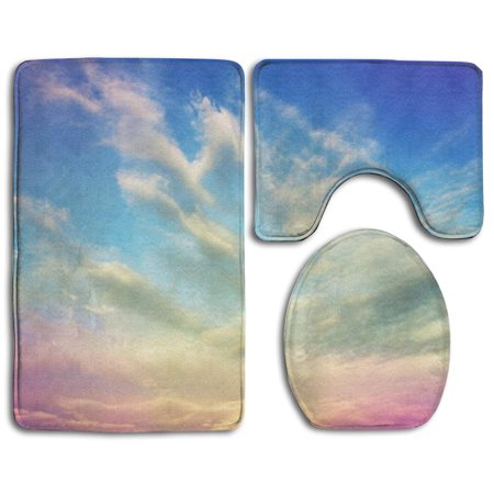CHAPLLE Multiple Sky 3 Piece Bathroom Rugs Set Bath Rug Contour Mat and Toilet Lid Cover