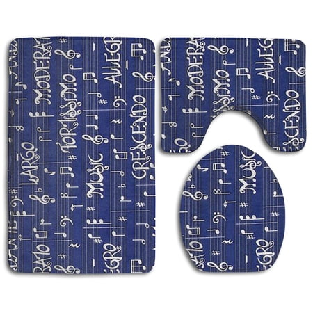 CHAPLLE Music Score 3 Piece Bathroom Rugs Set Bath Rug Contour Mat and Toilet Lid Cover