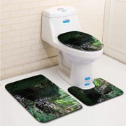 CHAPLLE Mysterious cave Entrance in Big Stone Liana in Forest 3 Piece Bathroom Rugs Set Bath Rug Contour Mat and Toilet Lid Cover