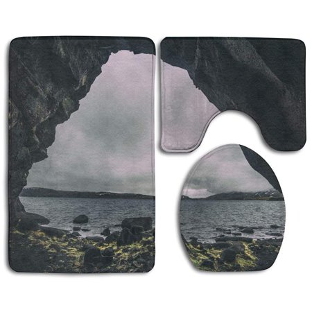 CHAPLLE Natural Cave Pography 3 Piece Bathroom Rugs Set Bath Rug Contour Mat and Toilet Lid Cover