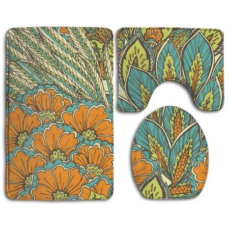 CHAPLLE Nature 3 Piece Bathroom Rugs Set Bath Rug Contour Mat and Toilet Lid Cover