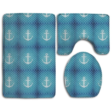 CHAPLLE Nautical Anchor Dot Star 3 Piece Bathroom Rugs Set Bath Rug Contour Mat and Toilet Lid Cover