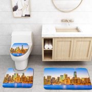 CHAPLLE New York City East River Cityscape 3 Piece Bathroom Rugs Set Bath Rug Contour Mat and Toilet Lid Cover