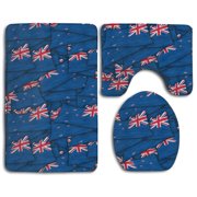 CHAPLLE New Zealand Flag Wave Collage 3 Piece Bathroom Rugs Set Bath Rug Contour Mat and Toilet Lid Cover