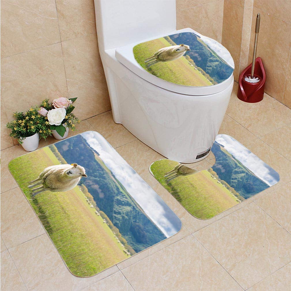 CHAPLLE New Zealand Sheep Farm Mountain 3 Piece Bathroom Rugs Set Bath ...