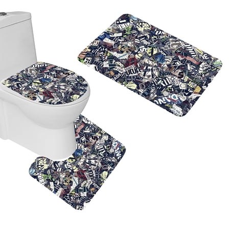 CHAPLLE News Clips 3 Piece Bathroom Rugs Set Bath Rug Contour Mat and Toilet Lid Cover