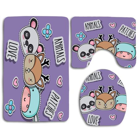 CHAPLLE Nice Patches Fashion 3 Piece Bathroom Rugs Set Bath Rug Contour Mat and Toilet Lid Cover