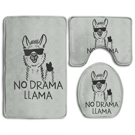 CHAPLLE No Drama Llama 3 Piece Bathroom Rugs Set Bath Rug Contour Mat and Toilet Lid Cover