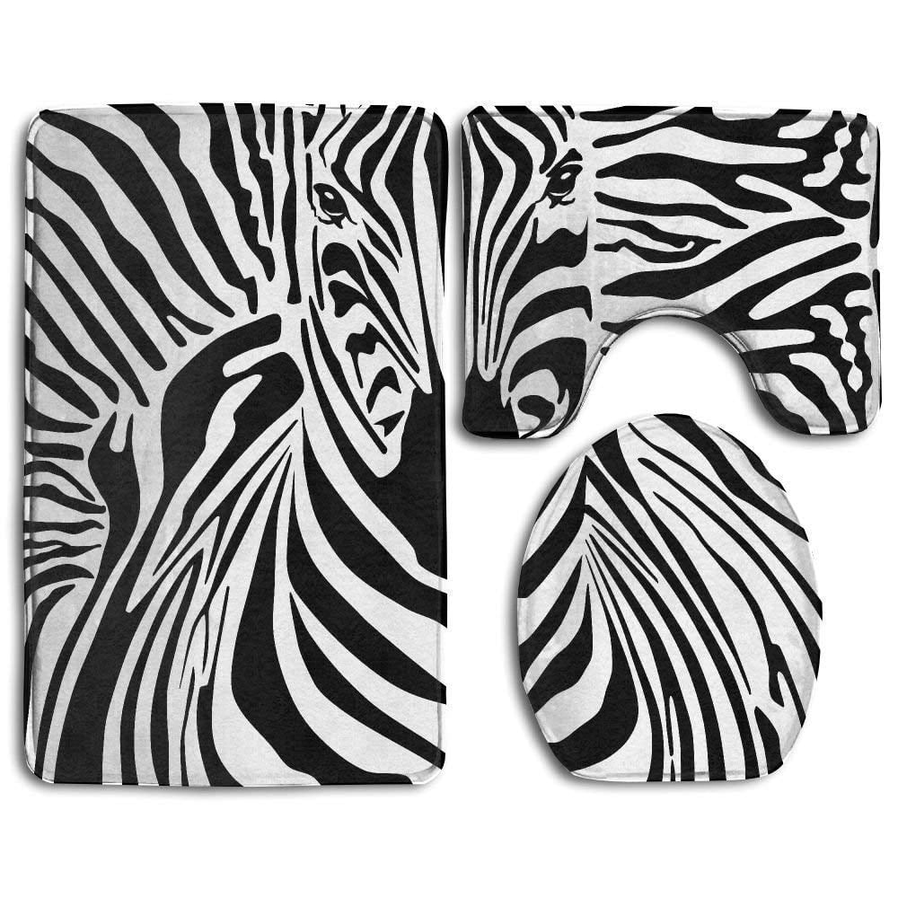 CHAPLLE Novel Zebras Skins and Heads Prints 3 Piece Bathroom Rugs Set