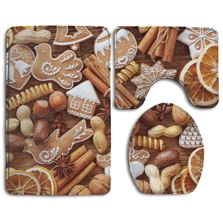 CHAPLLE Nuts Cookies 3 Piece Bathroom Rugs Set Bath Rug Contour Mat and Toilet Lid Cover