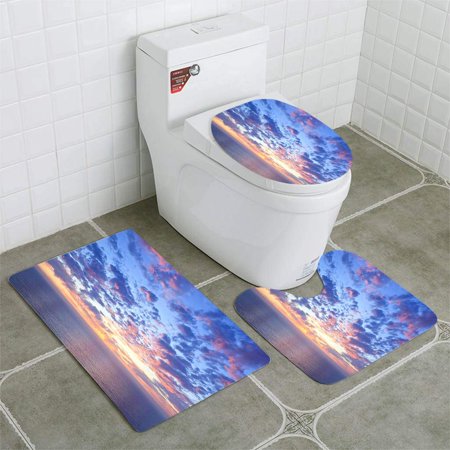 CHAPLLE Ocean Sunset 3 Piece Bathroom Rugs Set Bath Rug Contour Mat and Toilet Lid Cover