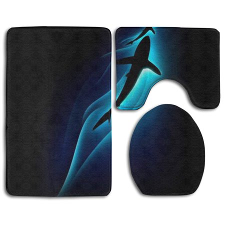 CHAPLLE Ocean Whale 3 Piece Bathroom Rugs Set Bath Rug Contour Mat and Toilet Lid Cover