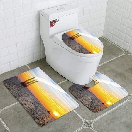 CHAPLLE Oil rig 3 Piece Bathroom Rugs Set Bath Rug Contour Mat and Toilet Lid Cover