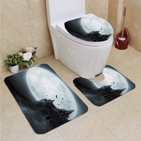 CHAPLLE Old Castle 3 Piece Bathroom Rugs Set Bath Rug Contour Mat and Toilet Lid Cover