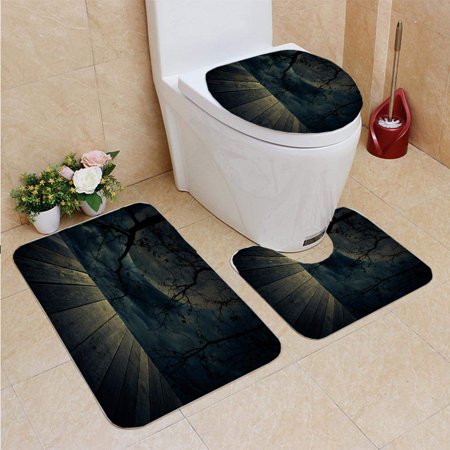 CHAPLLE Old Wooden Table Over Dead Tree Halloween 3 Piece Bathroom Rugs Set Bath Rug Contour Mat and Toilet Lid Cover