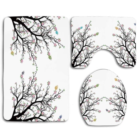 CHAPLLE Ombre green Grass in Vivid Spring Season Inspired Modern Digital Room green 3 Piece Bathroom Rugs Set Bath Rug Contour Mat and Toilet Lid Cover