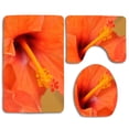 thumbnail image 1 of CHAPLLE Orange Hibiscus Flower 3 Piece Bathroom Rugs Set Bath Rug Contour Mat and Toilet Lid Cover, 1 of 2