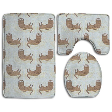 CHAPLLE Otter 3 Piece Bathroom Rugs Set Bath Rug Contour Mat and Toilet Lid Cover