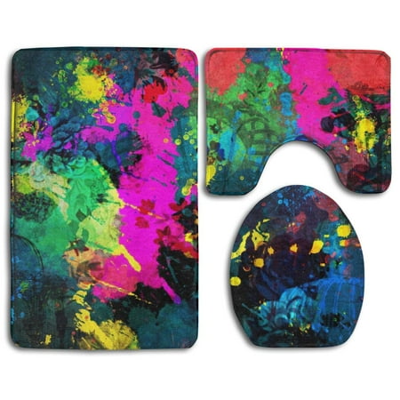 CHAPLLE Paint Splatter Dark 3 Piece Bathroom Rugs Set Bath Rug Contour Mat and Toilet Lid Cover