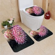 CHAPLLE Painted Anemone 3 Piece Bathroom Rugs Set Bath Rug Contour Mat and Toilet Lid Cover