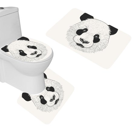 CHAPLLE Panda Art Smoke 3 Piece Bathroom Rugs Set Bath Rug Contour Mat and Toilet Lid Cover