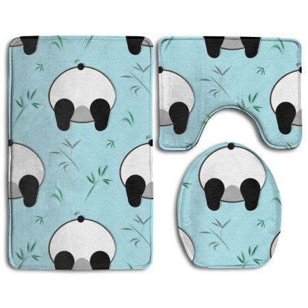 CHAPLLE Panda Shaking Tail 3 Piece Bathroom Rugs Set Bath Rug Contour Mat and Toilet Lid Cover