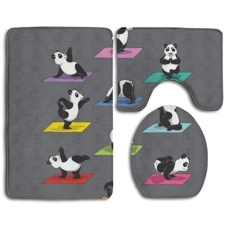 CHAPLLE Pandas Doing Yoga 3 Piece Bathroom Rugs Set Bath Rug Contour Mat and Toilet Lid Cover
