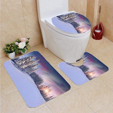 CHAPLLE Panorama Winter Sunrise in Mountains 3 Piece Bathroom Rugs Set Bath Rug Contour Mat and Toilet Lid Cover