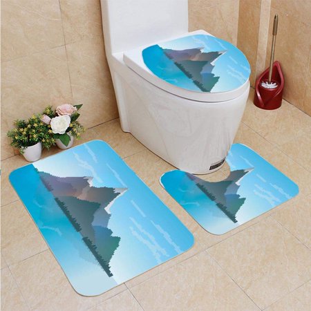 CHAPLLE Panoramic Mountain 3 Piece Bathroom Rugs Set Bath Rug Contour Mat and Toilet Lid Cover