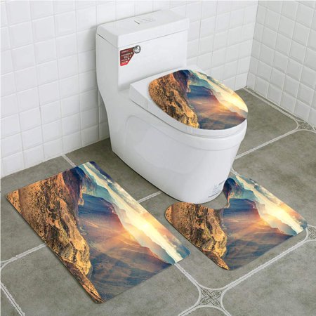 CHAPLLE Panoramic View Autumn Mountains at Sunshine 3 Piece Bathroom Rugs Set Bath Rug Contour Mat and Toilet Lid Cover